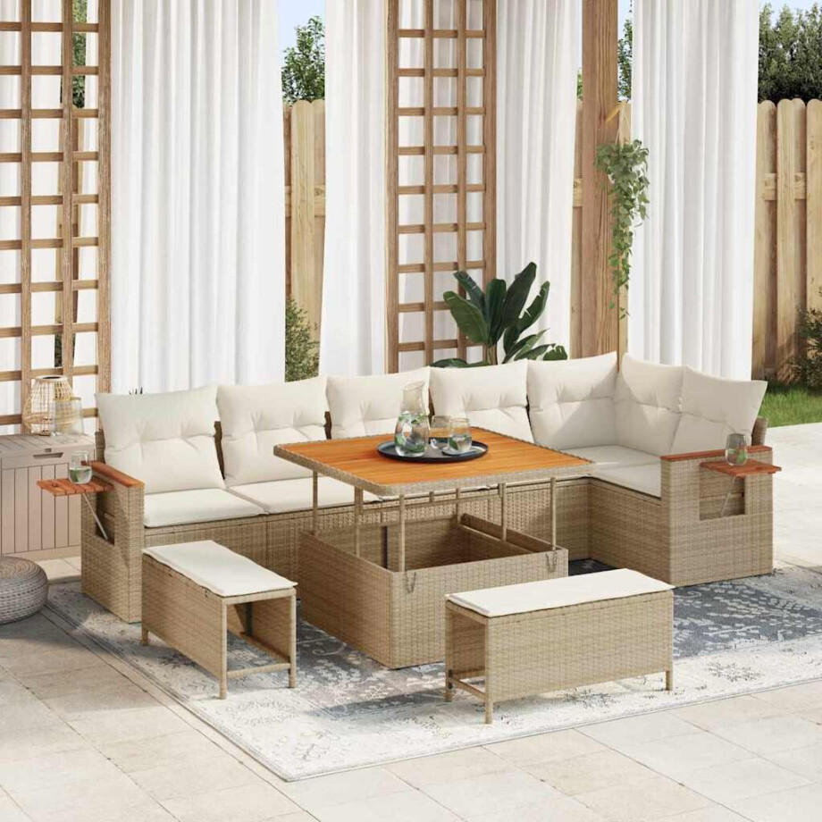 vidaXL Tuin Sofa Set met kussen 9 pcs beige en crèmekleurig vidaXL Tuin Sofa Set met kussen 9 pcs beige en crèmekleurig afbeelding 1