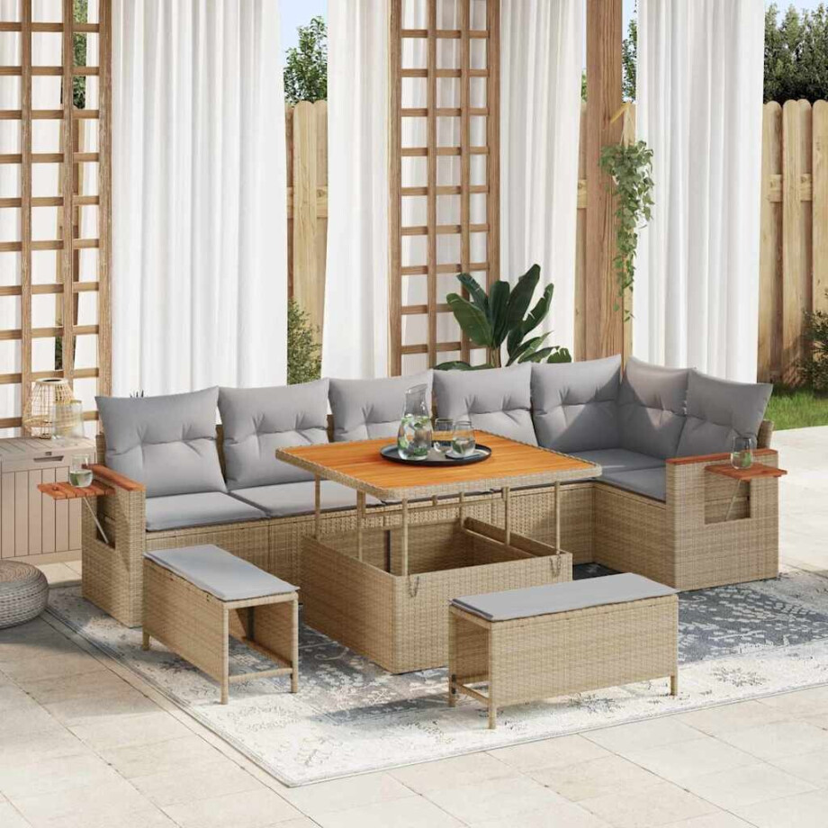vidaXL Tuin Sofa Set met kussen 9 pcs beige en lichtgrijs vidaXL Tuin Sofa Set met kussen 9 pcs beige en lichtgrijs afbeelding 1
