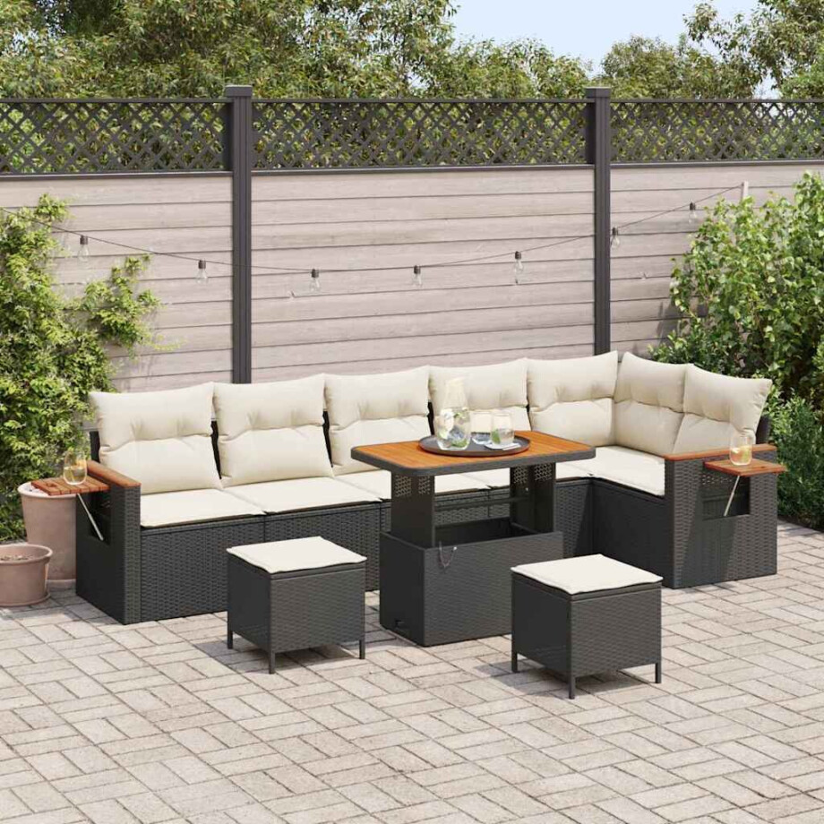vidaXL Tuin Sofa Set met kussen 9 pcs Zwart en crème afbeelding 1