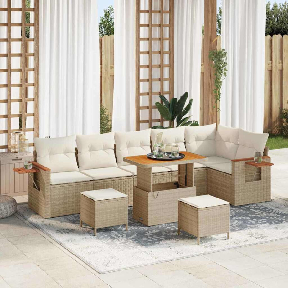 vidaXL Tuin Sofa Set met kussen 9 pcs beige en crèmekleurig vidaXL Tuin Sofa Set met kussen 9 pcs beige en crèmekleurig afbeelding 1