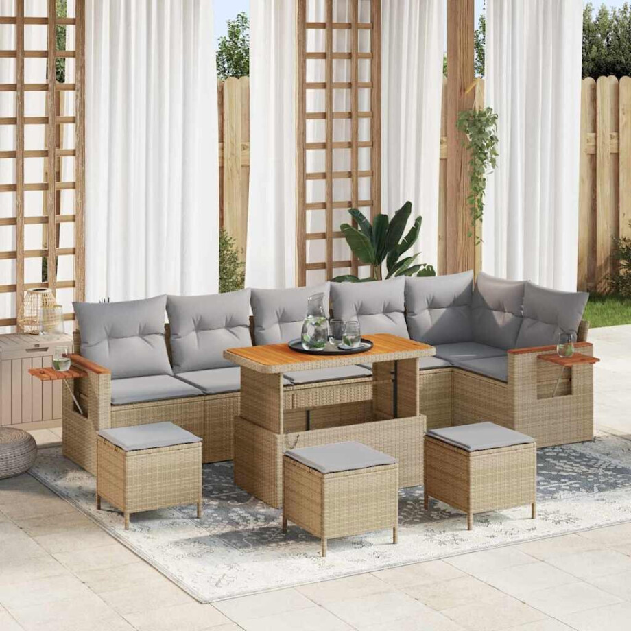 vidaXL Tuin Sofa Set met kussen 10 pcs beige en lichtgrijs afbeelding 1