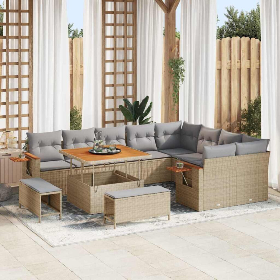 vidaXL Tuin Sofa Set met kussen 12 pcs beige en lichtgrijs afbeelding 1