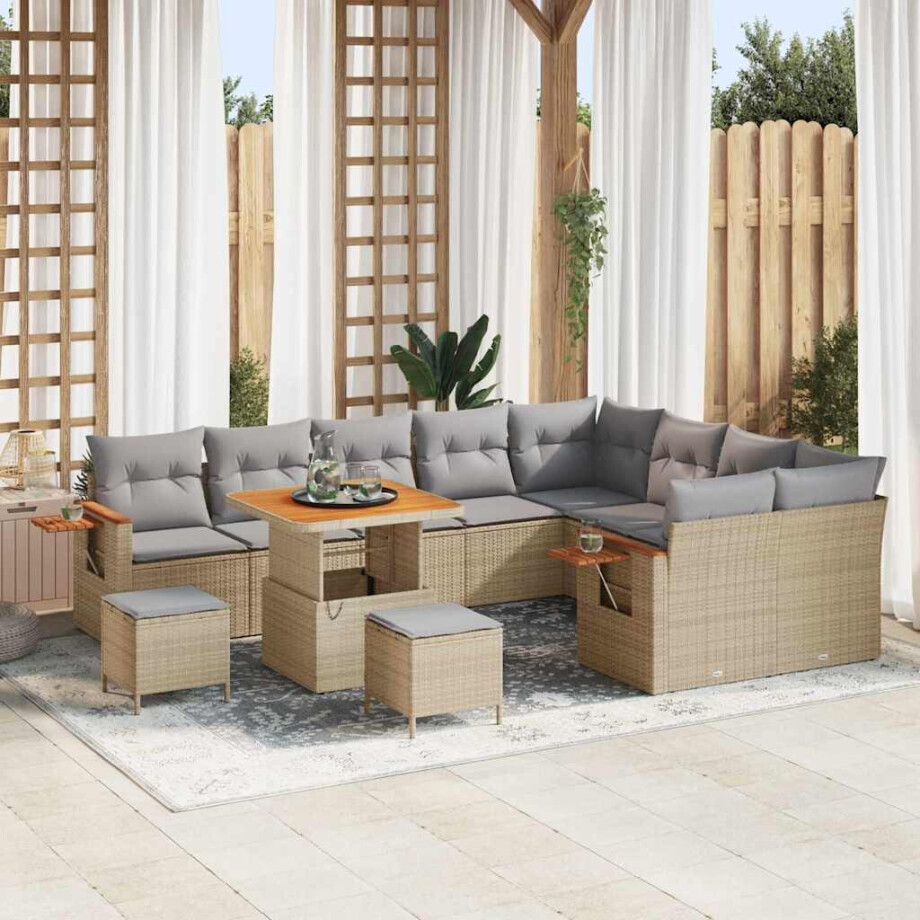 vidaXL Tuin Sofa Set met kussen 12 pcs beige en lichtgrijs afbeelding 1