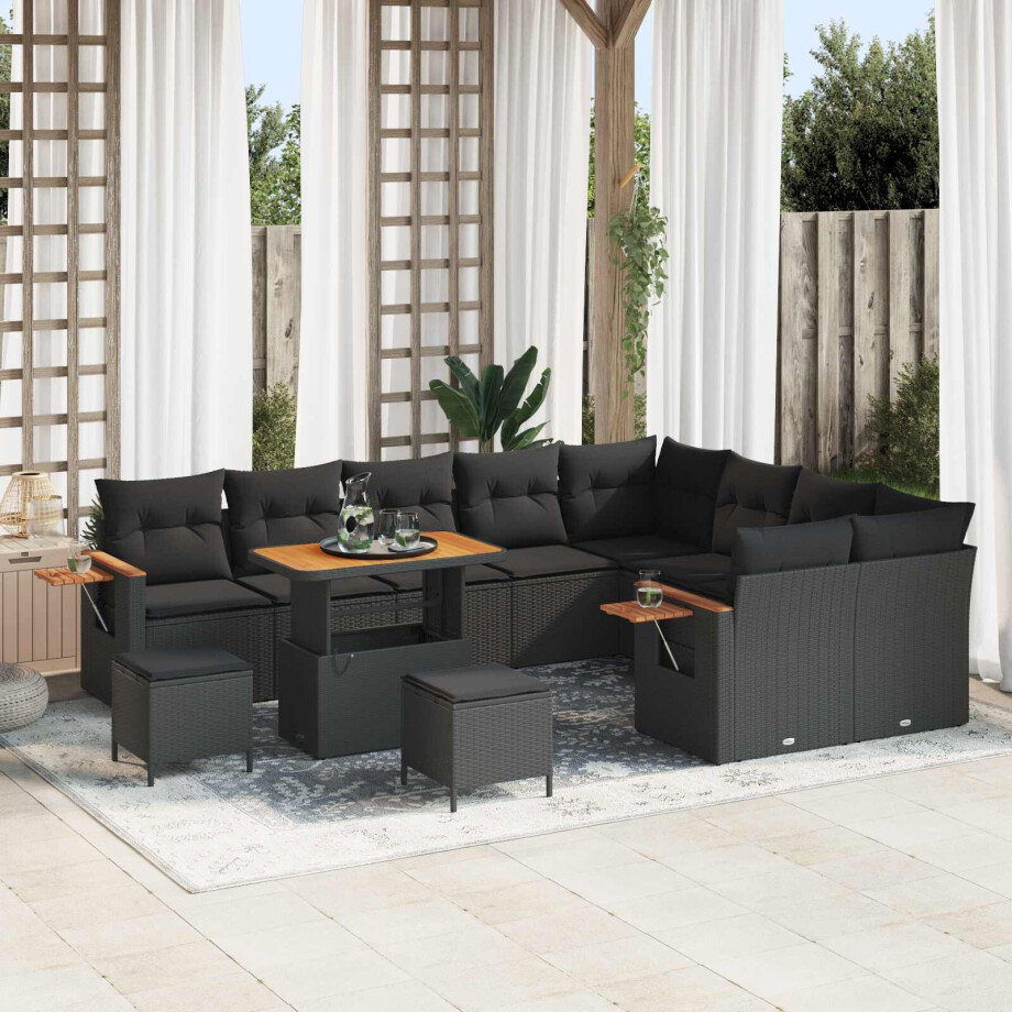 vidaXL Tuin Sofa Set 12 pcs Zwart Poly rattan en gepoedercoat staal afbeelding 1