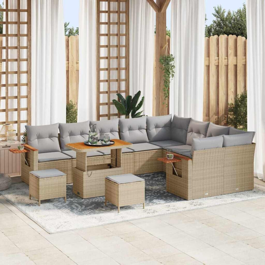 vidaXL Tuin Sofa Set met kussen 12 pcs beige en lichtgrijs afbeelding 1