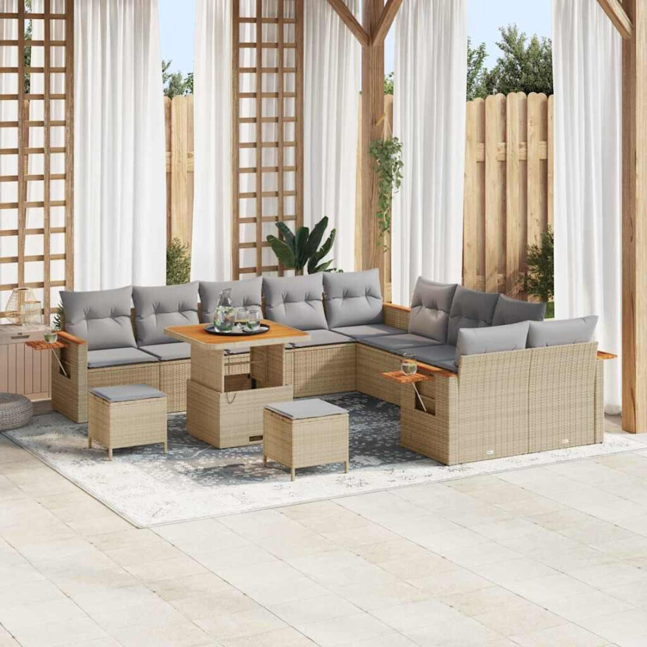 vidaXL Tuin Sofa Set met kussen 13 pcs beige en lichtgrijs afbeelding 1