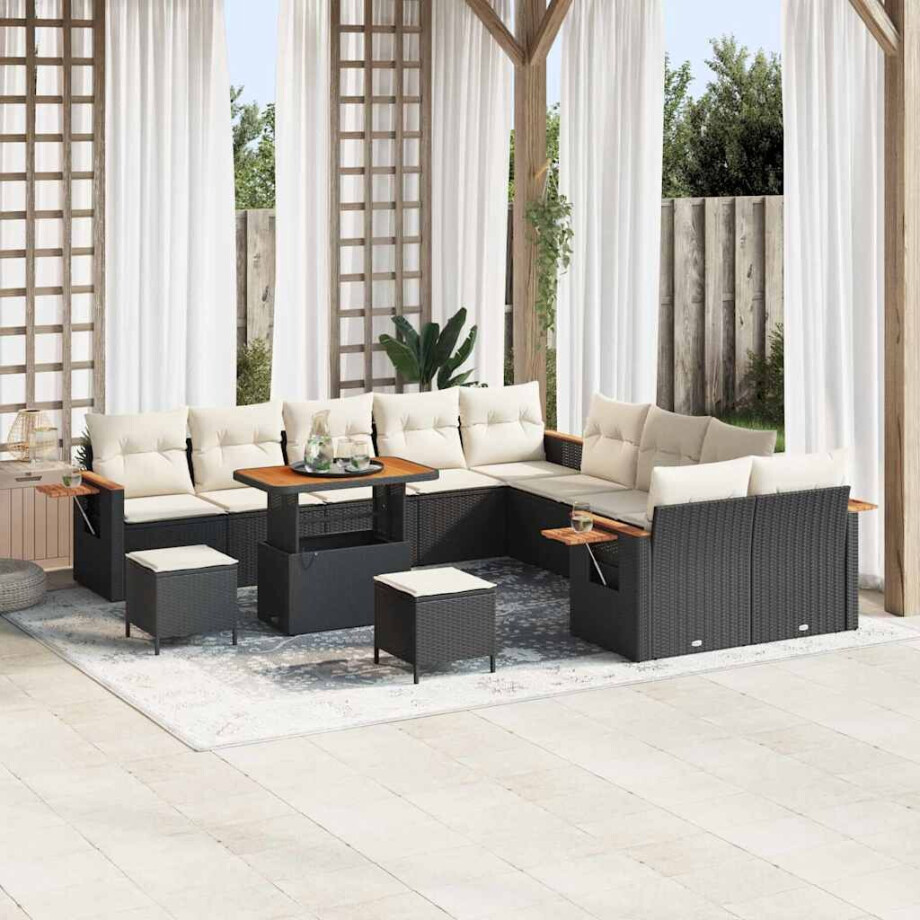vidaXL Tuin Sofa Set met kussen 13 pcs Zwart en crème afbeelding 1