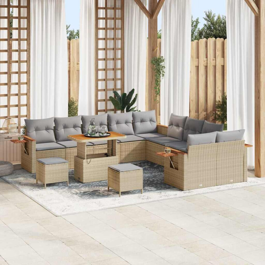 vidaXL Tuin Sofa Set met kussen 13 pcs beige en lichtgrijs afbeelding 1