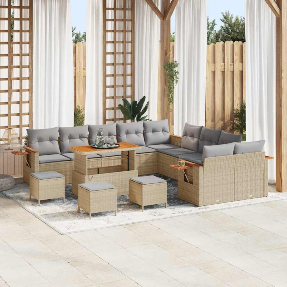 vidaXL Tuin Sofa Set met kussen 14 pcs beige en lichtgrijs vidaXL Tuin Sofa Set met kussen 14 pcs beige en lichtgrijs afbeelding 1