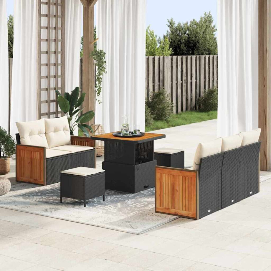 vidaXL Tuin Sofa Set met kussen 8 pcs Zwart en crème afbeelding 1