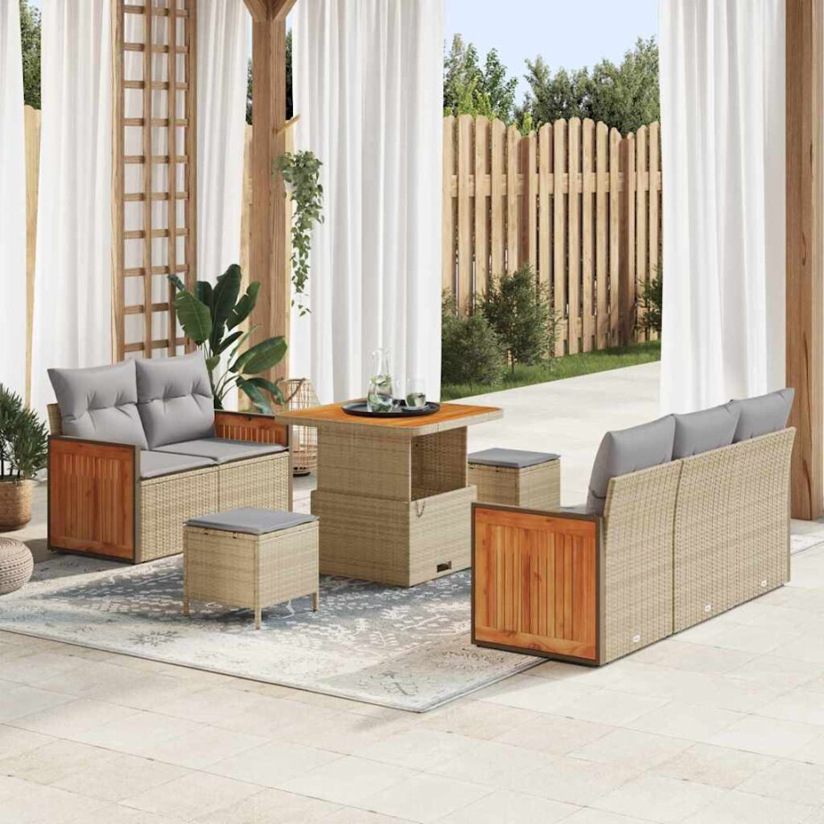 vidaXL Tuin Sofa Set met kussen 8 pcs beige en lichtgrijs vidaXL Tuin Sofa Set met kussen 8 pcs beige en lichtgrijs afbeelding 1