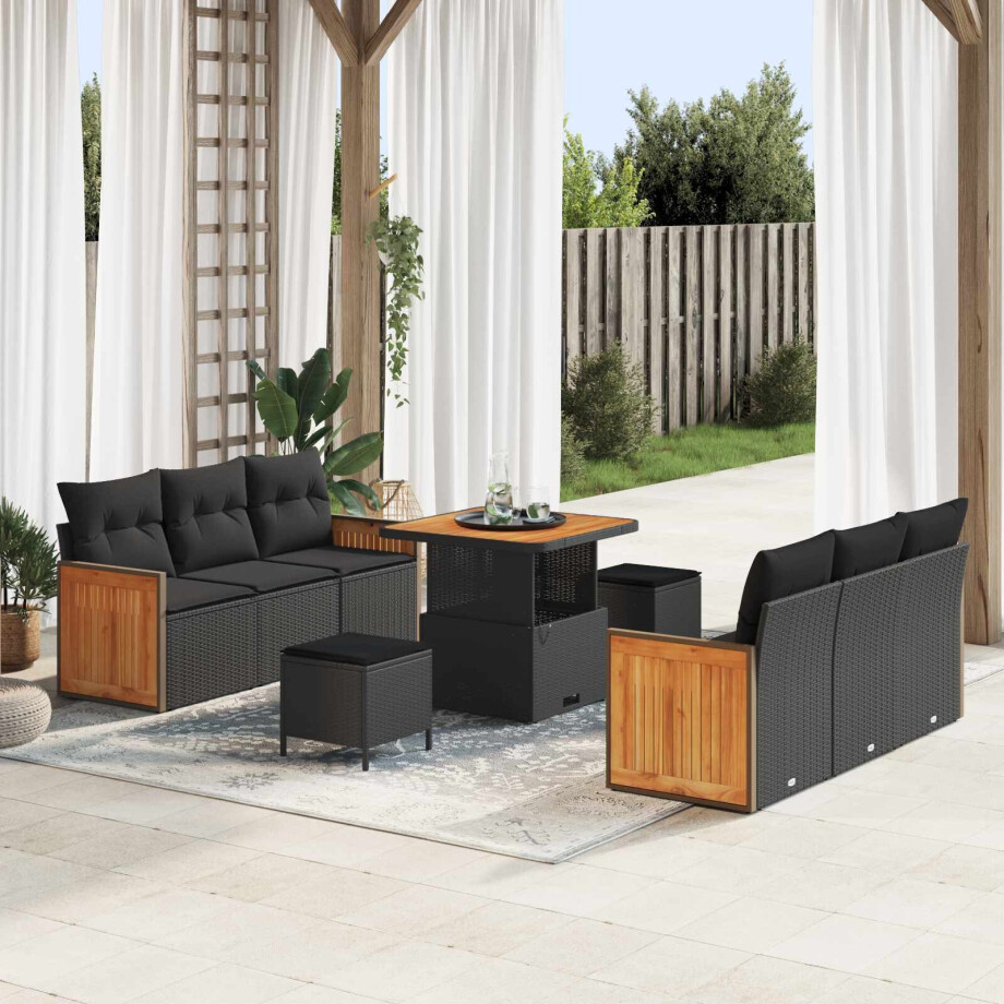 vidaXL Tuin Sofa Set 9 pcs Zwart Poly rattan en gepoedercoat staal vidaXL Tuin Sofa Set 9 pcs Zwart Poly rattan en gepoedercoat staal afbeelding 1