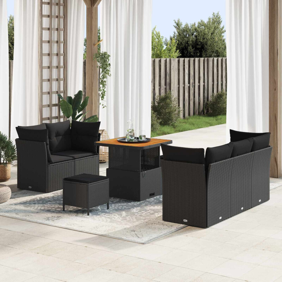 vidaXL Tuin Sofa Set 8 pcs Zwart Poly riet en gepoedercoat staal vidaXL Tuin Sofa Set 8 pcs Zwart Poly riet en gepoedercoat staal afbeelding 1