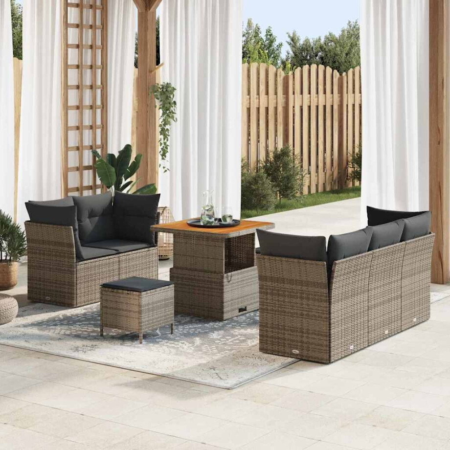 vidaXL Tuin Sofa Set 8 pcs Grijs Poly riet en gepoedercoat staal vidaXL Tuin Sofa Set 8 pcs Grijs Poly riet en gepoedercoat staal afbeelding 1