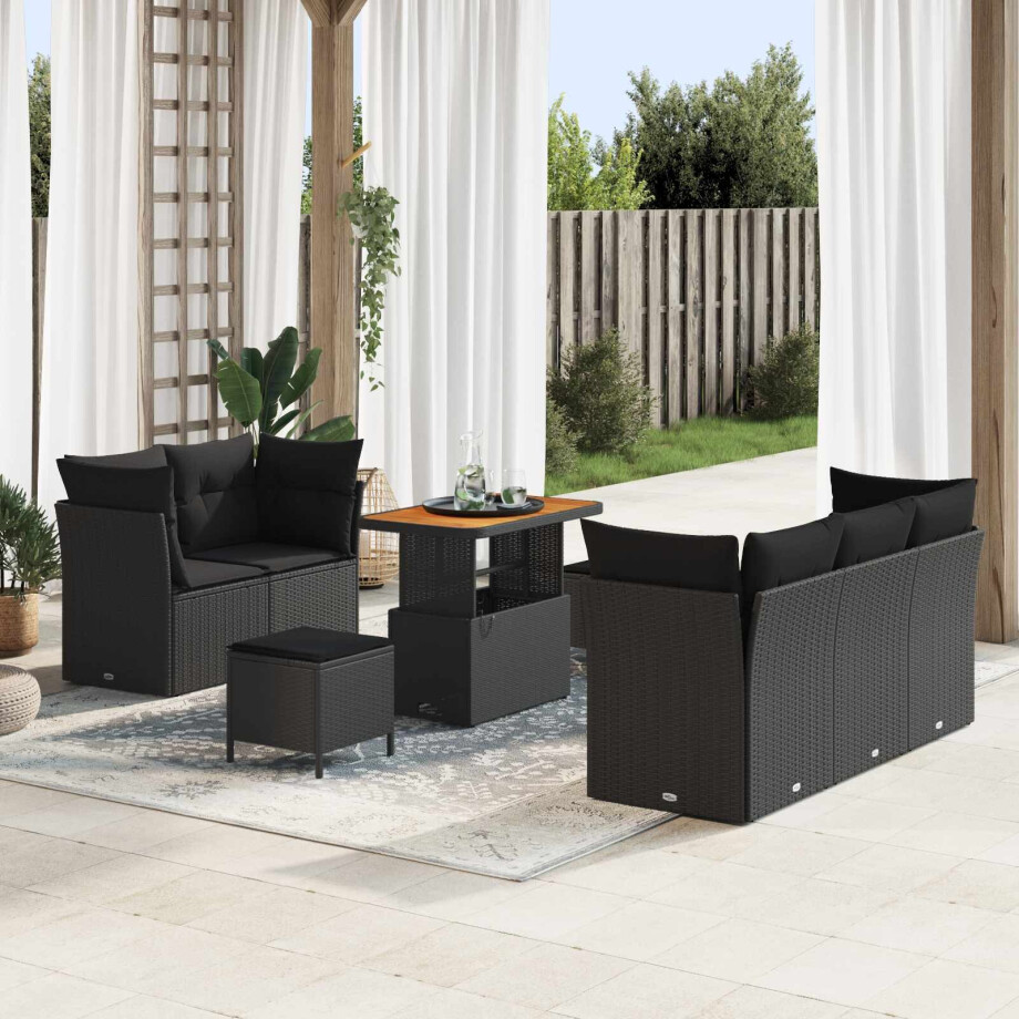 vidaXL Tuin Sofa Set 8 pcs Zwart Poly riet en gepoedercoat staal afbeelding 1