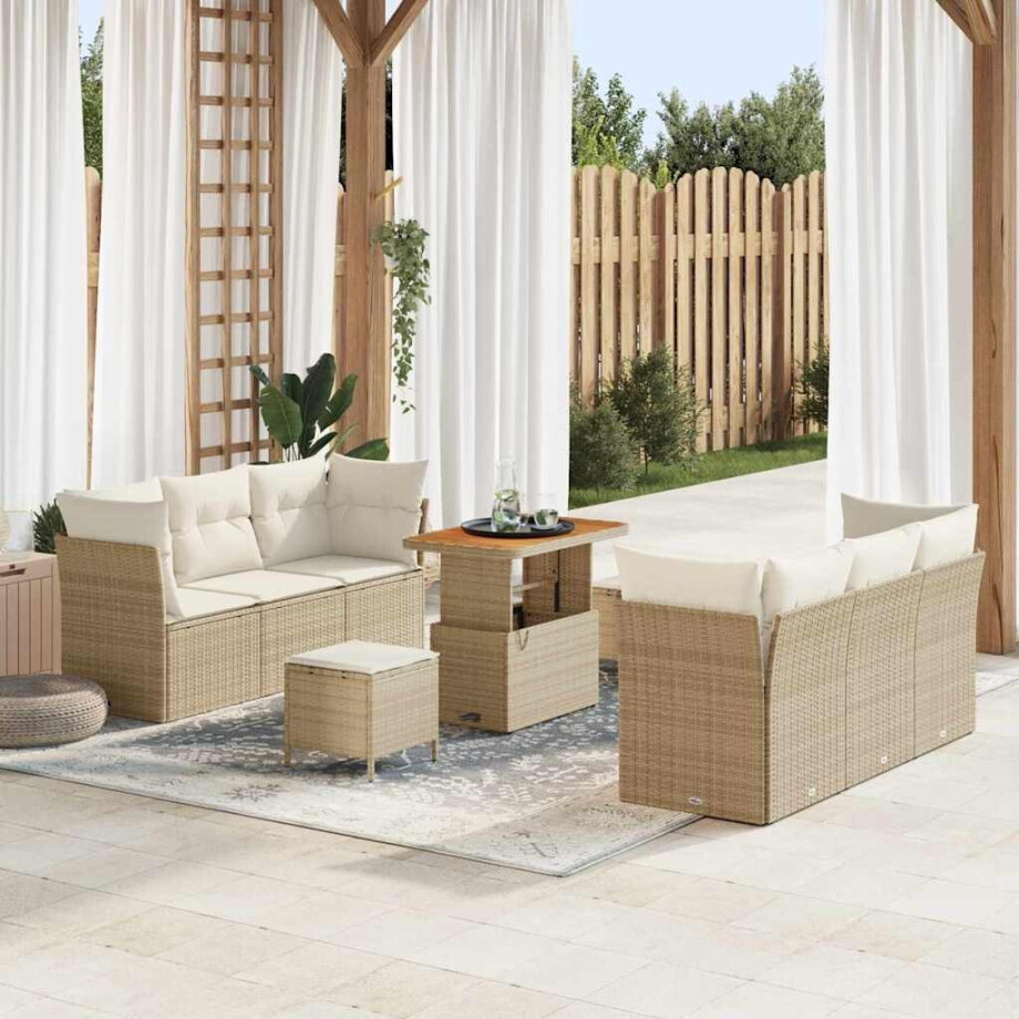 vidaXL Tuin Sofa Set met kussen 9 pcs Beige en Crème poly rattan afbeelding 1