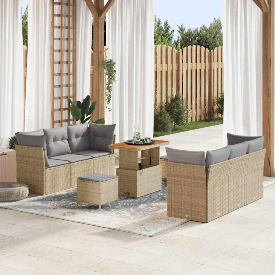 vidaXL Tuin Sofa Set met kussen 9 pcs Beige en Licht Grijs poly rattan afbeelding 1