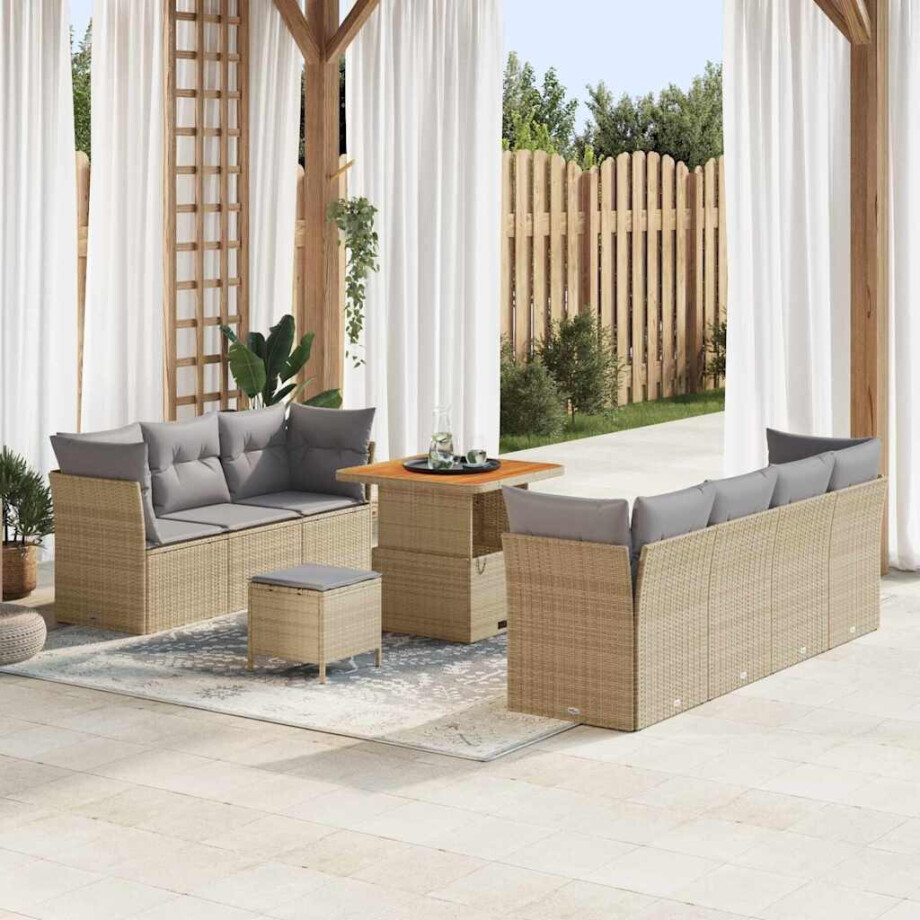 vidaXL Tuin Sofa Set met kussen met opslag 10 pcs beige en lichtgrijs afbeelding 1