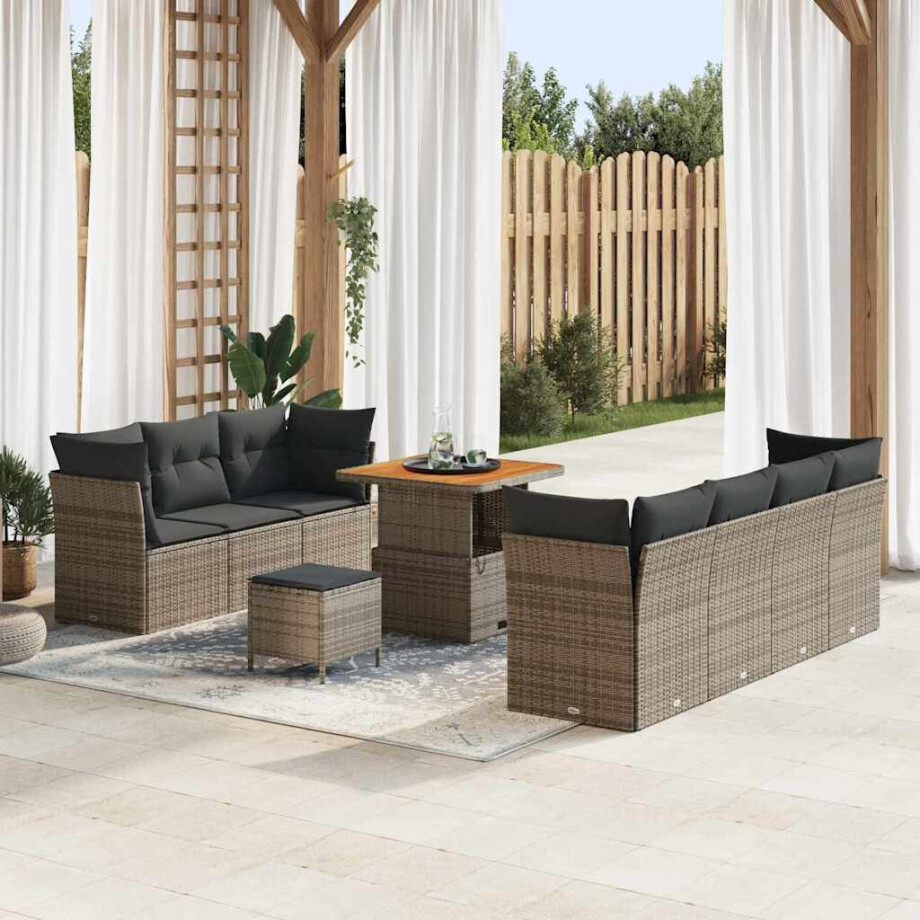 vidaXL Tuin Sofa Set met kussen 10 pcs Grijs poly rattan afbeelding 1