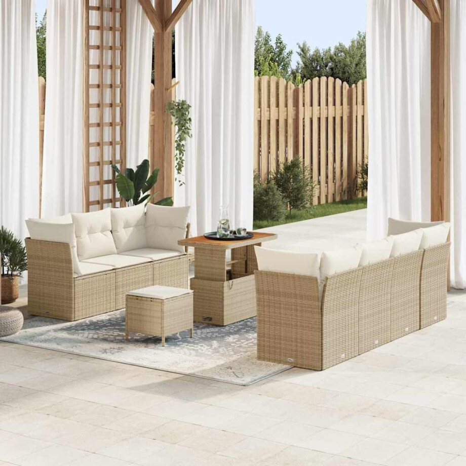 vidaXL Tuin Sofa Set met kussen 10 pcs beige en crèmekleurig afbeelding 1