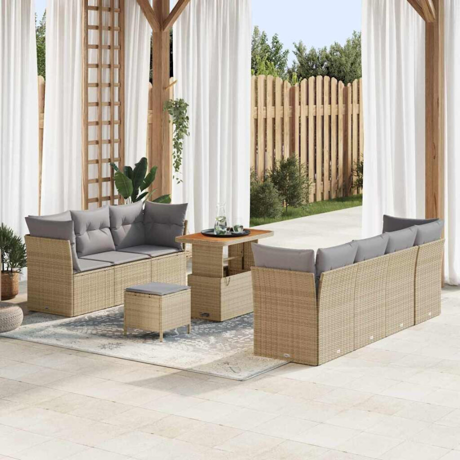 vidaXL Tuin Sofa Set met kussen met opslag 10 pcs beige en lichtgrijs afbeelding 1