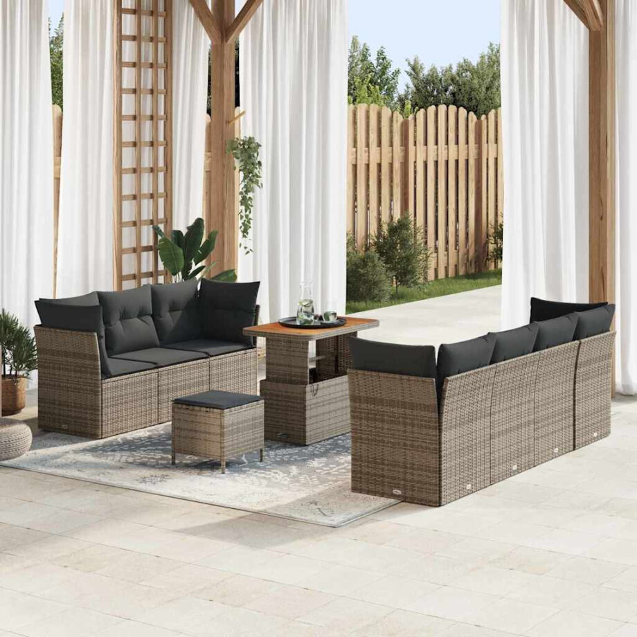 vidaXL Tuin Sofa Set 10 pcs Grijs Poly rattan en gepoedercoat staal afbeelding 1
