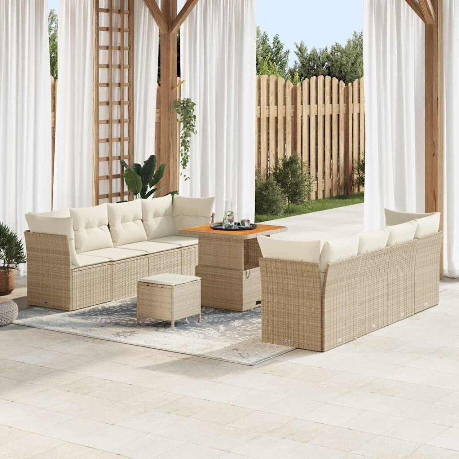 vidaXL Tuin Sofa Set met kussen 11 pcs beige en crèmekleurig afbeelding 1