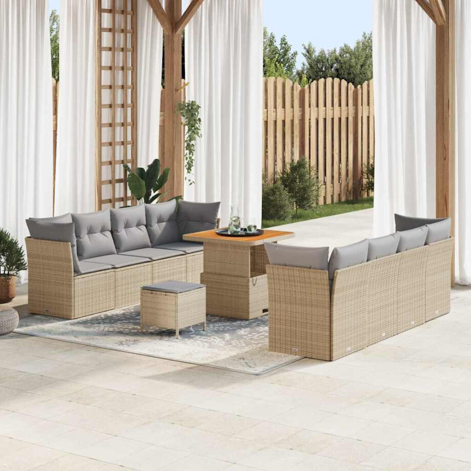 vidaXL Tuin Sofa Set 11 pcs Beige en Licht Grijs poly rattan afbeelding 1