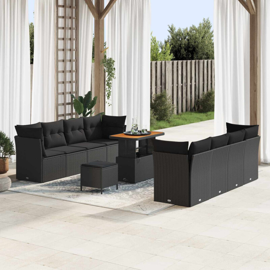 vidaXL Tuin Sofa Set met kussen 11 pcs Zwart poly rattan afbeelding 1