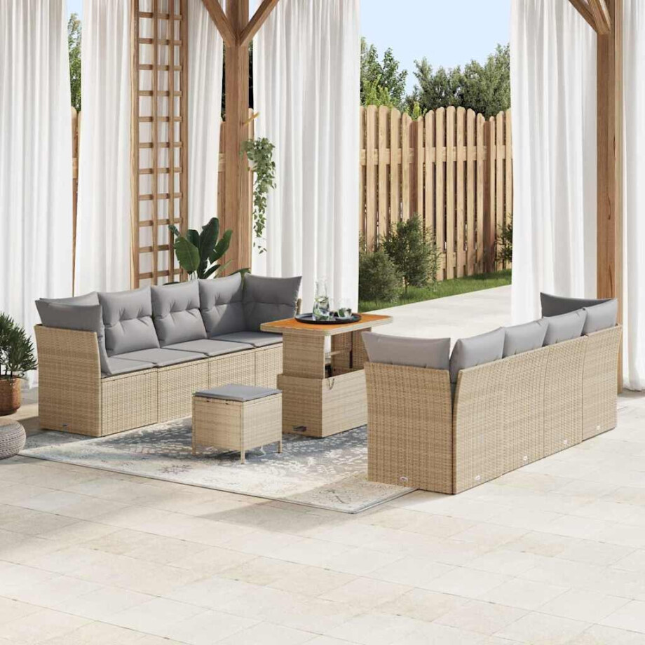 vidaXL Tuin Sofa Set met kussen met opslag 11 pcs beige en lichtgrijs vidaXL Tuin Sofa Set met kussen met opslag 11 pcs beige en lichtgrijs afbeelding 1