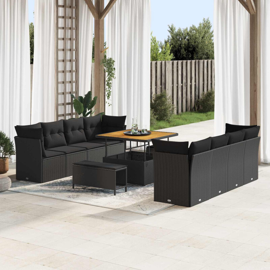 vidaXL Tuin Sofa Set met kussen 11 pcs Zwart poly rattan afbeelding 1