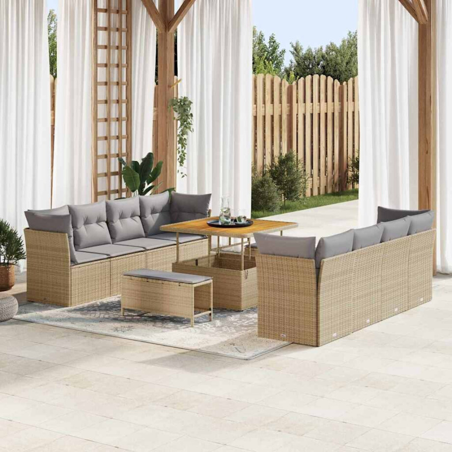 vidaXL Tuin Sofa Set met kussen met opslag 11 pcs beige en lichtgrijs afbeelding 1