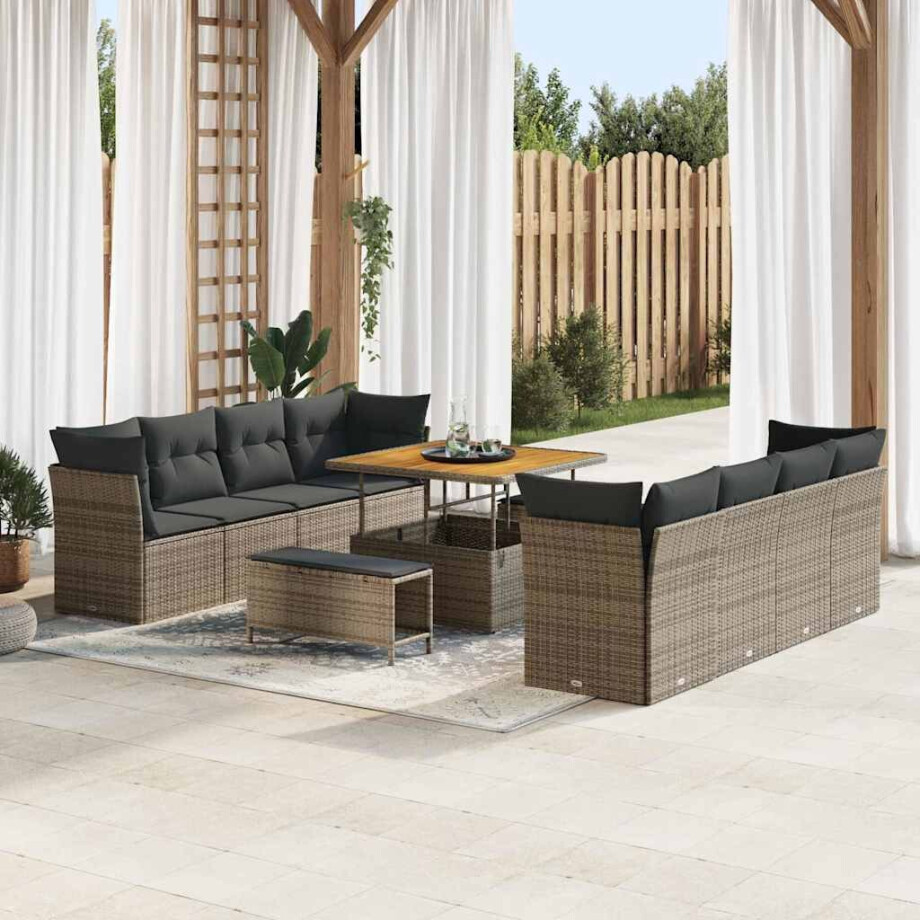 vidaXL Tuin Sofa Set 11 pcs Grijs Poly rattan en gepoedercoat staal vidaXL Tuin Sofa Set 11 pcs Grijs Poly rattan en gepoedercoat staal afbeelding 1