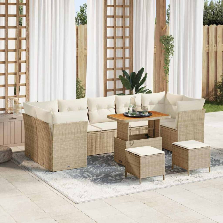 vidaXL Tuin Sofa Set met kussen 10 pcs beige en crèmekleurig afbeelding 1