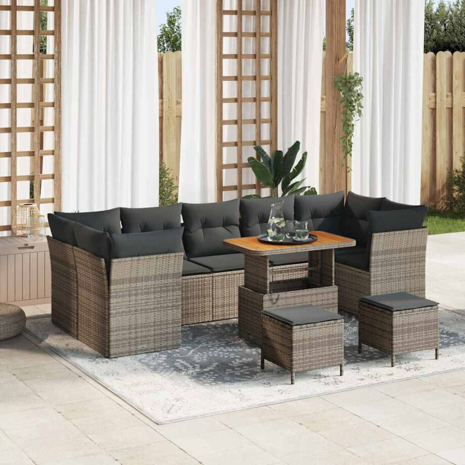 vidaXL Tuin Sofa Set 10 pcs Grijs Poly rattan en gepoedercoat staal afbeelding 1