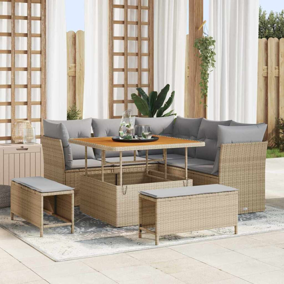 vidaXL Tuin Sofa Set met kussen met opslag 8 pcs beige en lichtgrijs afbeelding 1