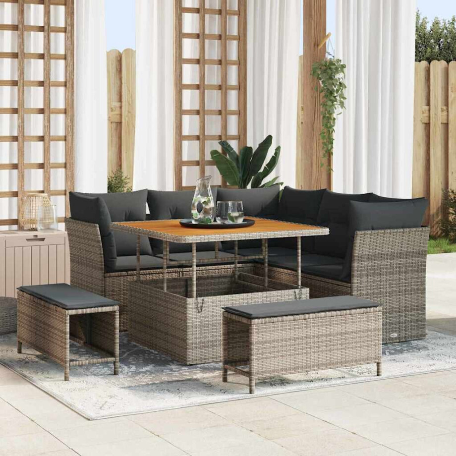 vidaXL Tuin Sofa Set 8 pcs Grijs Poly riet en gepoedercoat staal vidaXL Tuin Sofa Set 8 pcs Grijs Poly riet en gepoedercoat staal afbeelding 1
