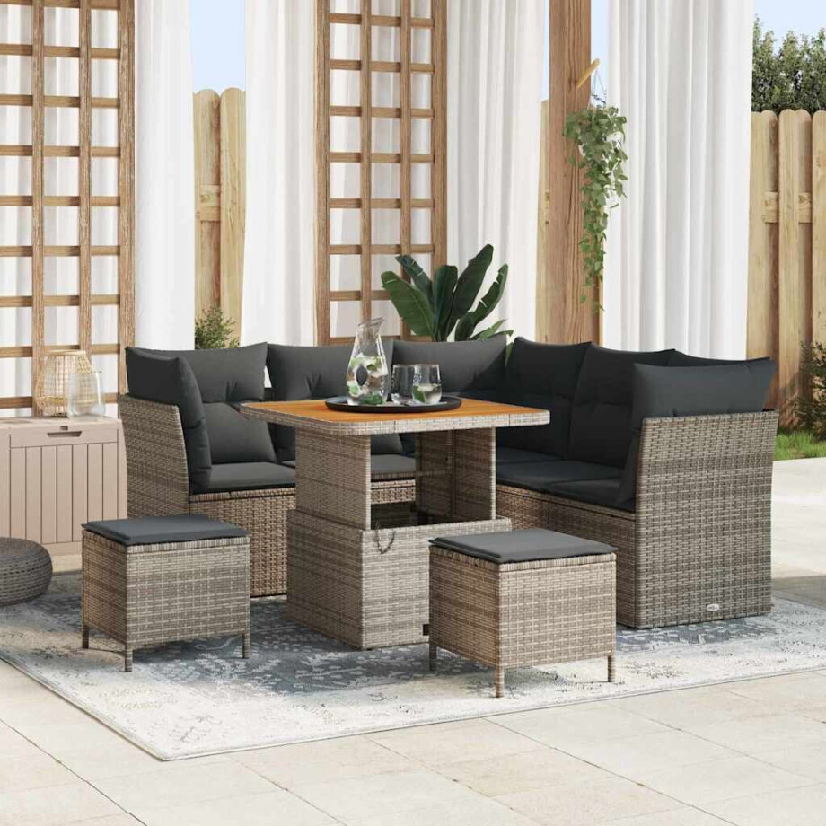 vidaXL Tuin Sofa Set 8 pcs Grijs Poly riet en gepoedercoat staal vidaXL Tuin Sofa Set 8 pcs Grijs Poly riet en gepoedercoat staal afbeelding 1