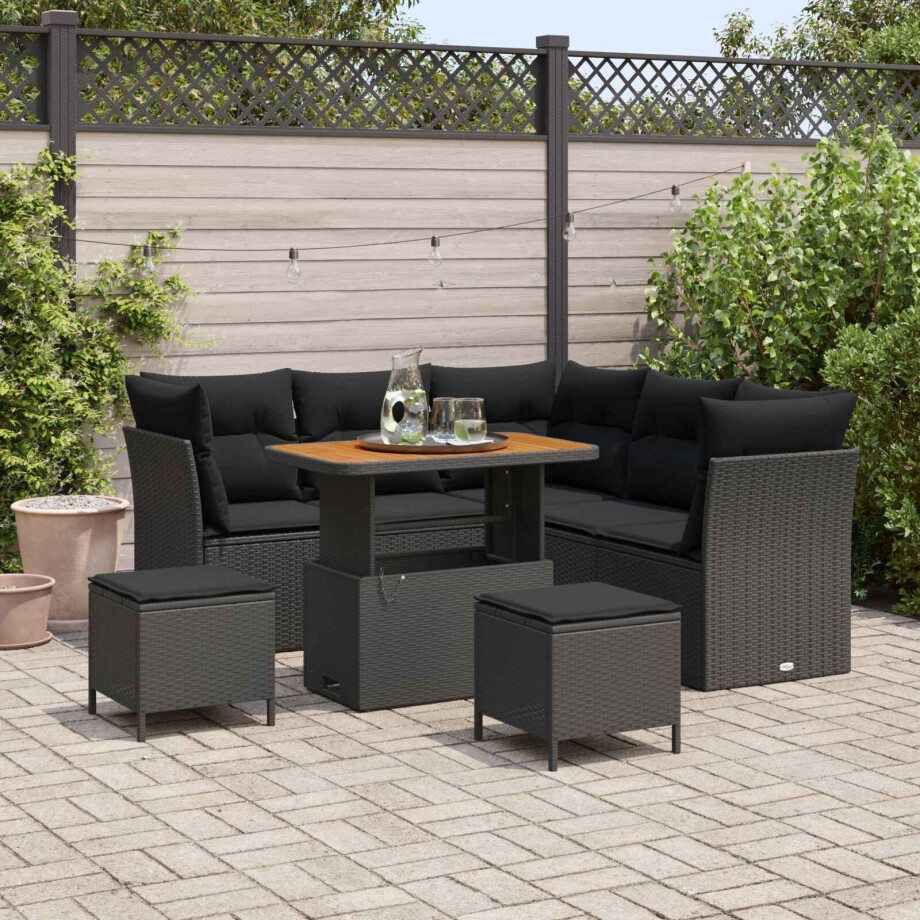 vidaXL Tuin Sofa Set 8 pcs Zwart Poly riet en gepoedercoat staal afbeelding 1