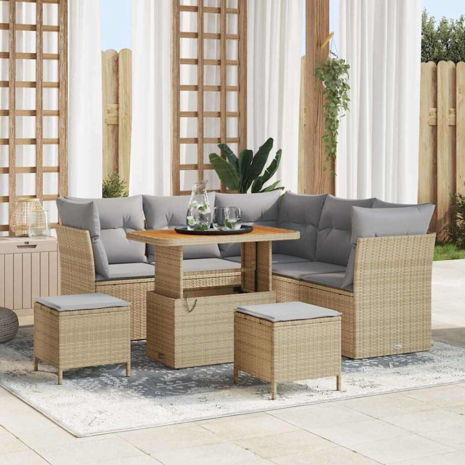 vidaXL Tuin Sofa Set met kussen met opslag 8 pcs beige en lichtgrijs afbeelding 1