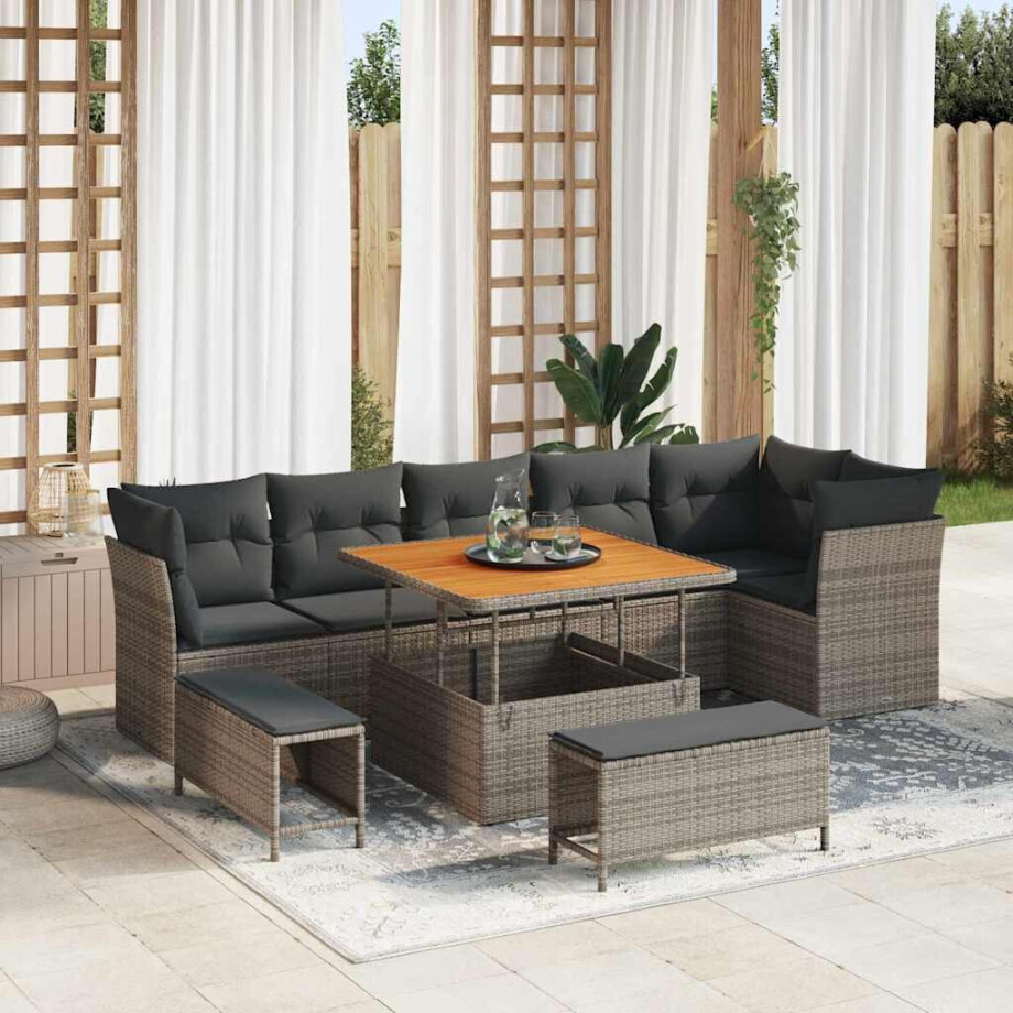 vidaXL Tuin Sofa Set 9 pcs Grijs Poly riet en gepoedercoat staal afbeelding 1