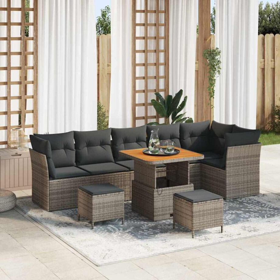 vidaXL Tuin Sofa Set 9 pcs Grijs Poly riet en gepoedercoat staal vidaXL Tuin Sofa Set 9 pcs Grijs Poly riet en gepoedercoat staal afbeelding 1
