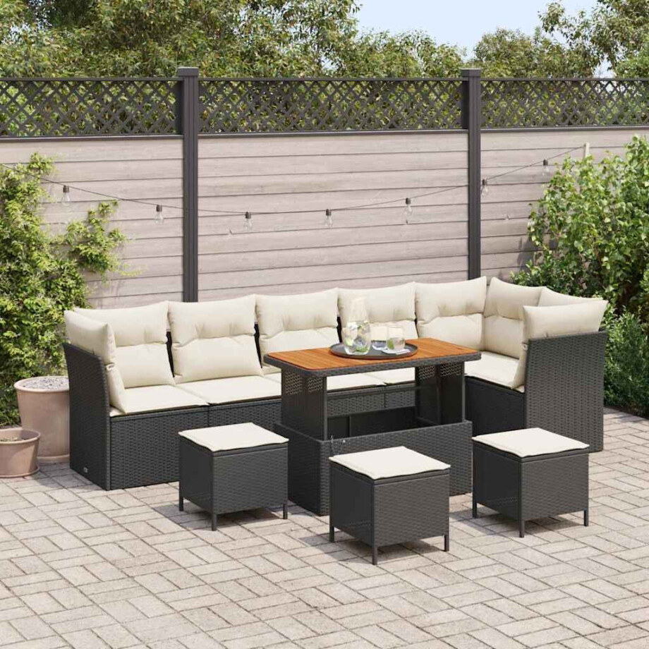 vidaXL Tuin Sofa Set met kussen met opslag 10 pcs Zwart en crème afbeelding 1