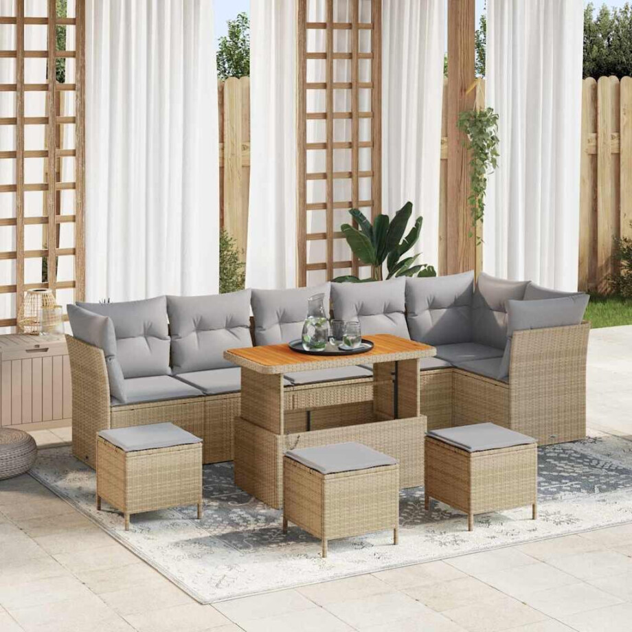 vidaXL Tuin Sofa Set met kussen met opslag 10 pcs beige en lichtgrijs afbeelding 1