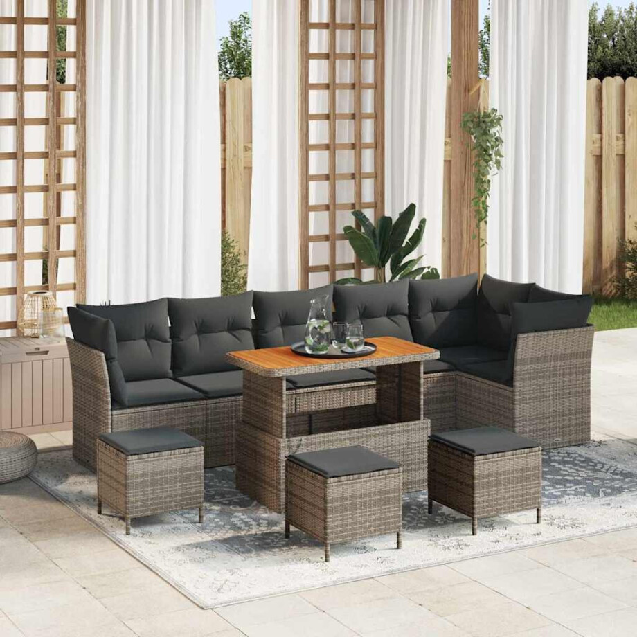 vidaXL Tuin Sofa Set 10 pcs Grijs Poly riet en gepoedercoat staal afbeelding 1