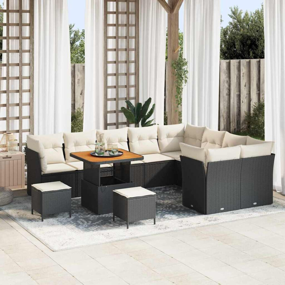 vidaXL Tuin Sofa Set met kussen met opslag 12 pcs Zwart en crème afbeelding 1