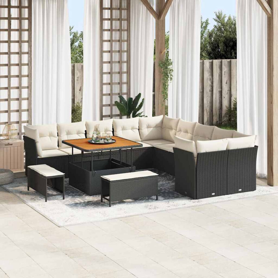 vidaXL Tuin Sofa Set met kussen 13 pcs Zwart en Crème poly rattan vidaXL Tuin Sofa Set met kussen 13 pcs Zwart en Crème poly rattan afbeelding 1