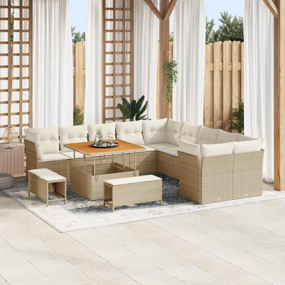 vidaXL Tuin Sofa Set met kussen 13 pcs Beige en Crème poly rattan vidaXL Tuin Sofa Set met kussen 13 pcs Beige en Crème poly rattan afbeelding 1