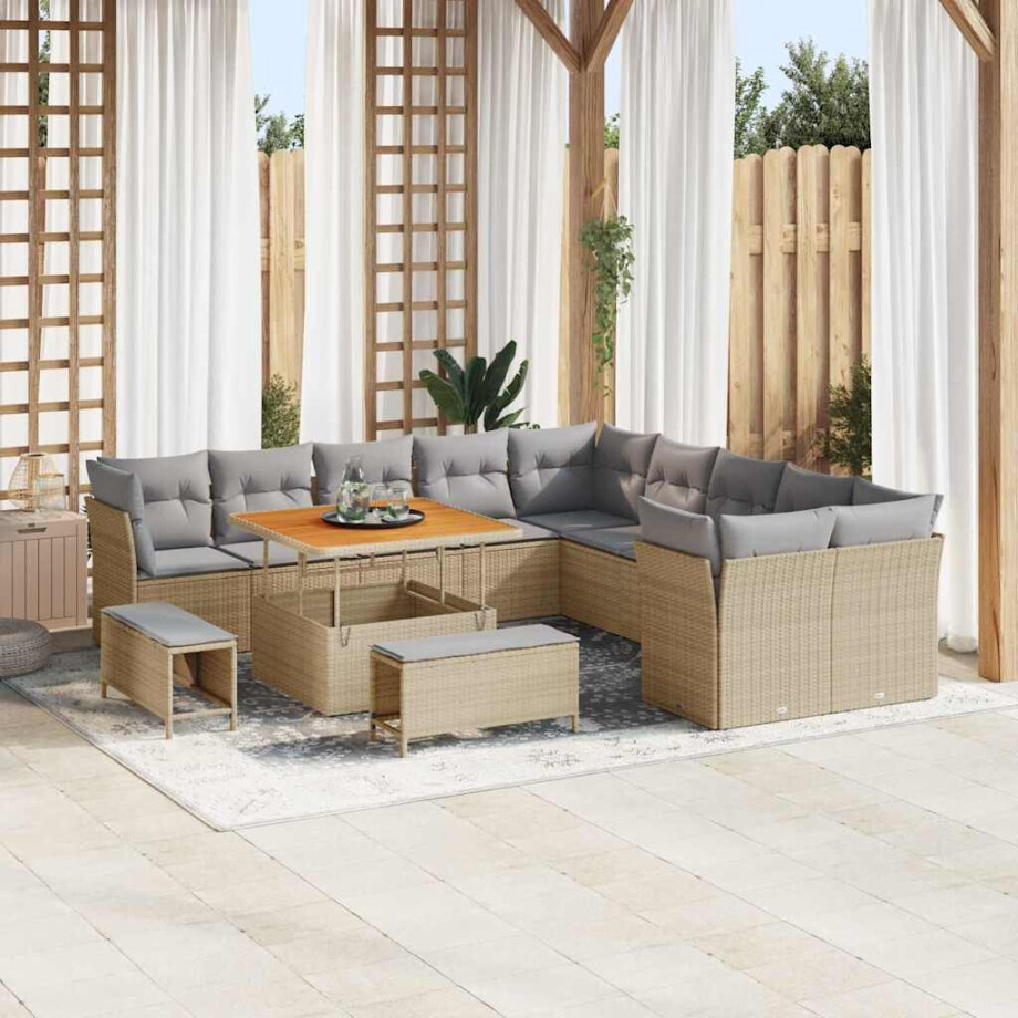 vidaXL Tuin Sofa Set 13 pcs Beige en Licht Grijs poly rattan afbeelding 1