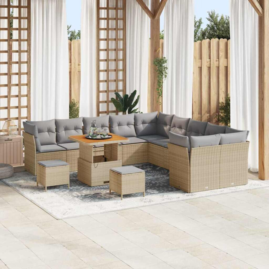 vidaXL Tuin Sofa Set 13 pcs Beige en Licht Grijs poly rattan afbeelding 1